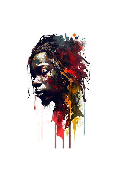 StoryGift Romania Sticker Cu Portret, Barbat, Efect Watercolor, Profil, Dreaduri, Cu Margini Albe, Pvc Viny