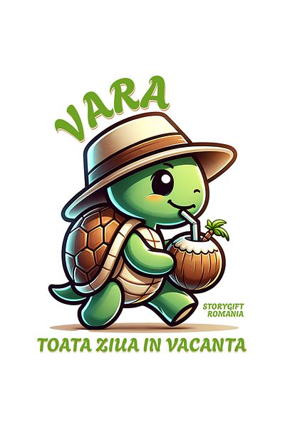 StoryGift Romania Sticker Eticheta 50CM Adeziv Broasca testoasa Cu Palarie si Nuca De cocos Text Vara Toata Ziua