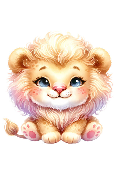 StoryGift Romania Sticker Adeziv 90CM cu un pui de leu vesel, ilustratie, fer...