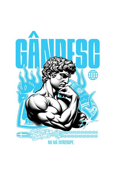 StoryGift Romania Sticker Adeziv 90CM Adeziv Bust statuie Grecia, Text gandesc nu ma intrerup cu Margini Albe, P