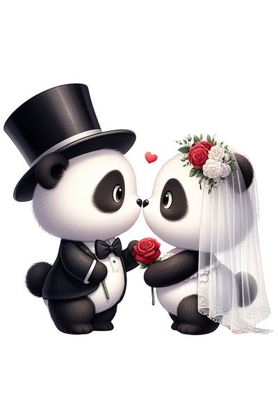 StoryGift Romania Sticker Adeziv 90CM cu o ursoaica si un urs la nunta, ilustratie, casatorie, mireasa, flori, P