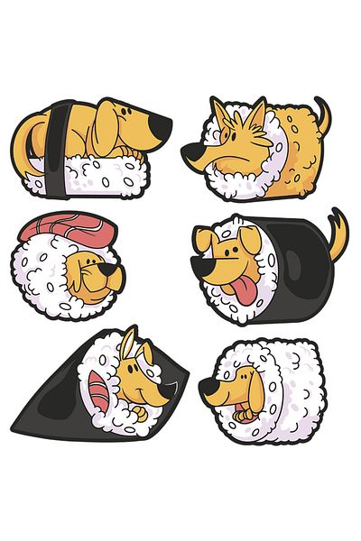 StoryGift Romania Sticker Adeziv 90CM Cu Designe Haios, Sushi Cu Caini, Inflenta Mancare Asiatica, Iubitorii De