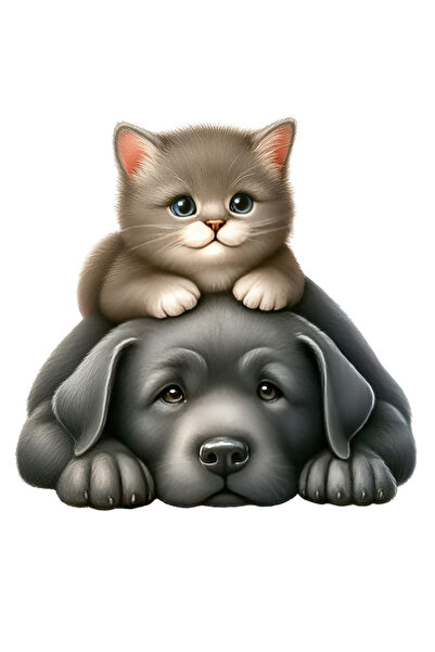 StoryGift Romania Sticker Autocolant 70CM cu o pisicuta si un catelus, ilustr...