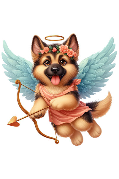 StoryGift Romania Sticker Adeziv 90CM cu un catel lup care trage cu arcul, ilustratie, Valentine's Day, sageata