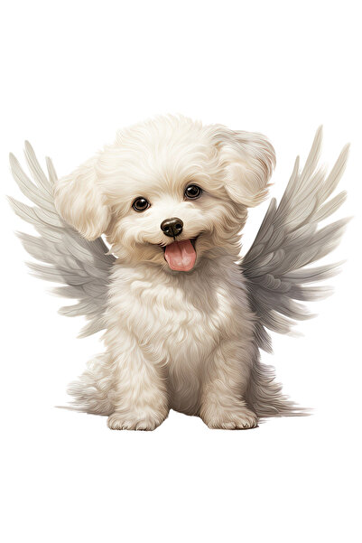 StoryGift Romania Sticker Eticheta 40CM cu un catel alb cu aripi, ilustratie,...