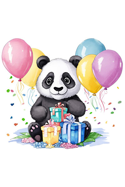 StoryGift Romania Sticker Eticheta 40CM cu un ursulet Panda care a primit cadouri, vesel, abia asteapta sa le de