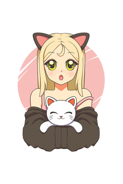 StoryGift Romania Sticker Eticheta 50CM Personalizata Anime, Pisica, Cute, Nice, Beautiful, Big Eyes, Urechi, c