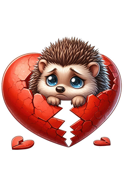 StoryGift Romania Sticker Adeziv 90CM cu un arici trist, ilustratie, inima rupta, franta, dezamagire, despartire