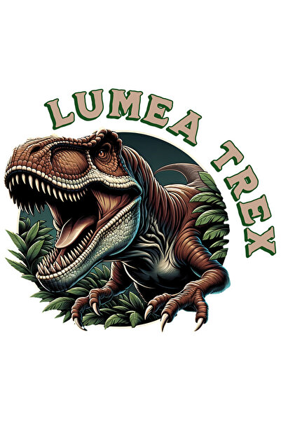 StoryGift Romania Sticker Eticheta 50CM cu Dinozaur T-rex Furios cu Colti Text Rosu cu Margini Albe, PVC Vinyl 50 cm