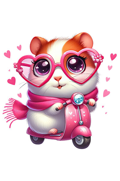 StoryGift Romania Sticker Adeziv 90CM cu o femela hamster care conduce un scuter, ilustratie, inimioare, fular,