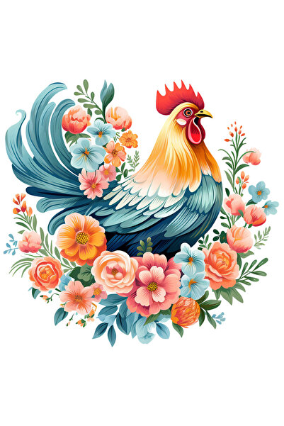 StoryGift Romania Sticker Eticheta 50CM cu un cocos, ilustratie, floricele, diferite culori, pasare, natura, pla