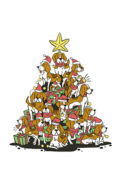 StoryGift Romania Sticker Autocolant 70CM Brad De Craciun Caini, cu Margini A...