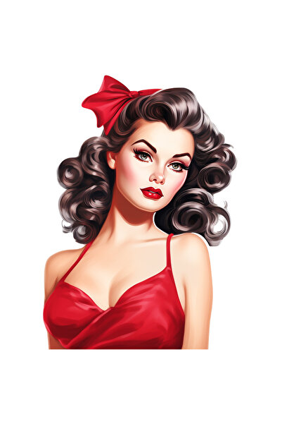 StoryGift Romania Sticker Adeziv 90CM cu o femeie frumoasa cu rochie rosie, i...