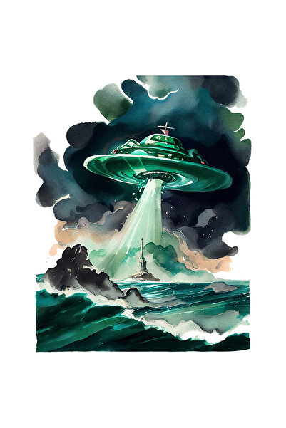 StoryGift Romania Sticker Autocolant 70CM Cu Pictura Nava Spatiala Pe Mare Ag...