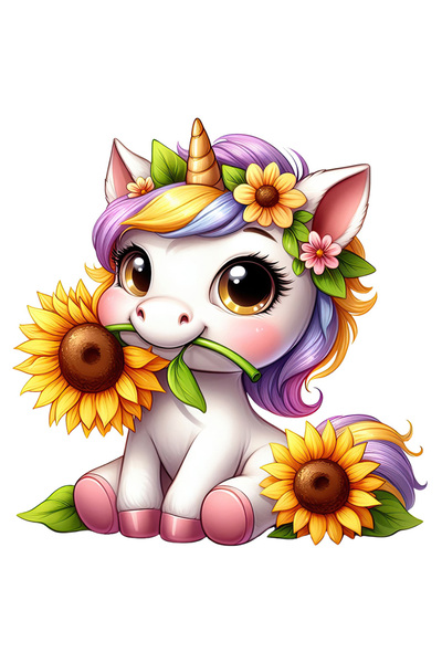 StoryGift Romania Sticker Eticheta 40CM cu un unicorn care tine o floare, ilu...