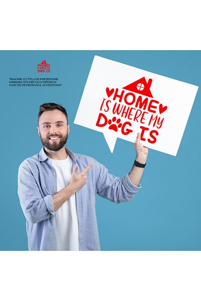 StoryGift Romania Sticker Adeziv 90CM Exterior cu inimioare si textul ""Acasa" este acolo unde se afla cainele m