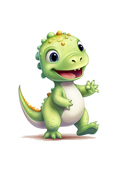 StoryGift Romania Sticker Autocolant 70CM cu un dinozaur verde, ilustratie, fericit, vesel, jucaus, copilarie, m