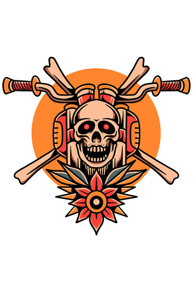 StoryGift Romania Sticker Cu Craniu, Motocicleta, Apus, Floare, Frunze, Retro...