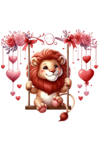 StoryGift Romania Sticker Adeziv 90CM cu un leu care se da in leagan, ilustratie, inimioare, parc, copii, joaca,