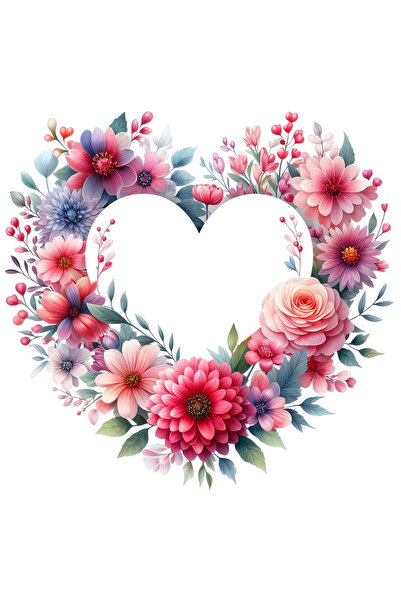 StoryGift Romania Sticker Eticheta 50CM cu o inima facuta din flori, ilustratie, plante, trandafir, iubire, rosi