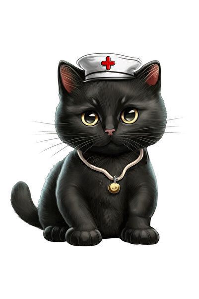StoryGift Romania Sticker Adeziv 90CM cu o pisicuta cu boneta medicala, asist...