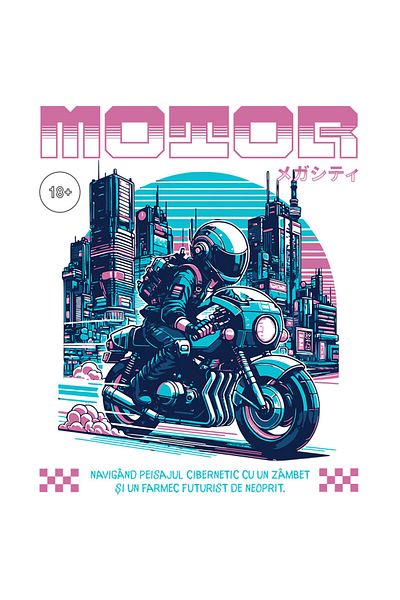 StoryGift Romania Sticker Adeziv 90CM cu Motociclist Cu Viteza Oras Niaptae Luminat Colorat Tokyo Japonia Motor