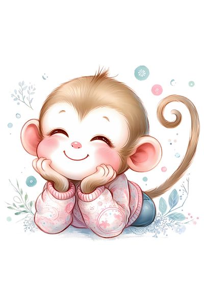 StoryGift Romania Sticker Autocolant 70CM cu o maimutica vesela, ilustratie, jungla, natura, plante, armonie, cu