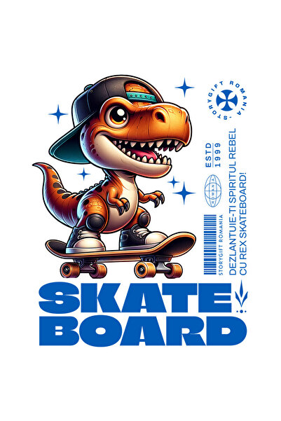 StoryGift Romania Sticker Eticheta 40CM cu Dinozaur Cu Sapca Vesel Pe Placa De Skateboard Text In Limba Romana