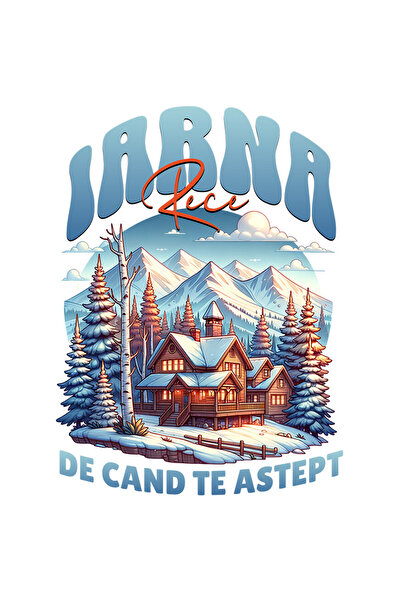 StoryGift Romania Sticker Autocolant 70CM cu Priveliste Cabana in Padure Zapada Text De Cand Te Astept Iarna, Cr