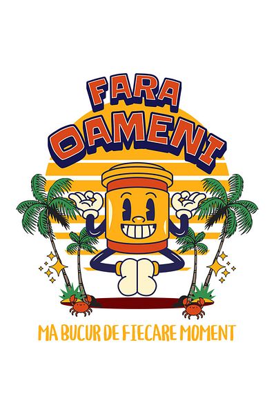StoryGift Romania Sticker Eticheta 50CM cu Pahar Vesel In pozitie De Yoga Pe Plaja Tropicala Cu Crabi Text Fara