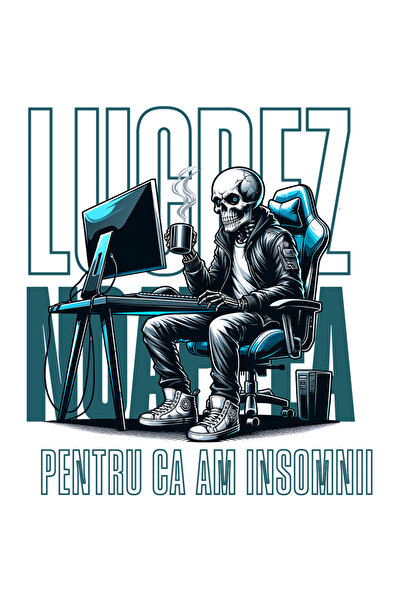 StoryGift Romania Sticker Autocolant 70CM Adeziv lucrez noaptea schelete la birou work from home cu Margini Albe