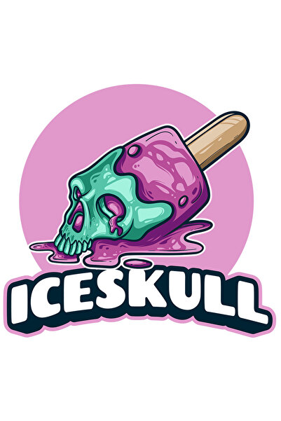 StoryGift Romania Sticker Adeziv 90CM Cu Mesaj Iceskull: Inghetata Topita, Craniu, Bat, Cerc, cu Margini Albe,