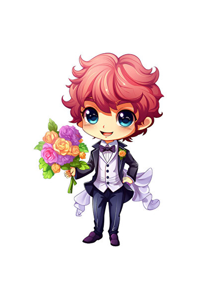 StoryGift Romania Sticker Autocolant 70CM cu un ginere care tine un buchet cu...