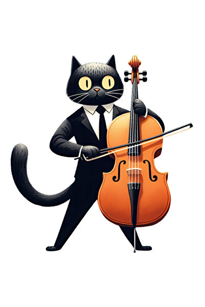 StoryGift Romania Sticker Adeziv 90CM cu o pisica neagra care canta la violon...