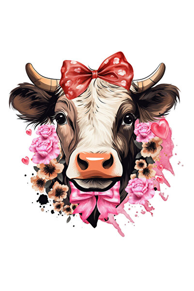 StoryGift Romania Sticker Adeziv 90CM cu o vacuta cu funda in cap, flori in jur, trandafiri, Valentine's Day, il