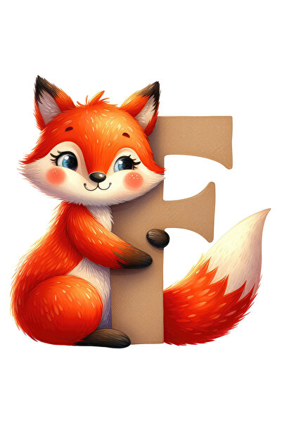 StoryGift Romania Sticker Autocolant 70CM cu o vulpe cu litera "F", ilustrati...