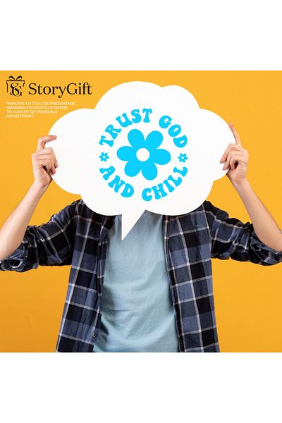 StoryGift Romania Sticker Eticheta 40CM Exterior cu floricele si mesajul "Ai incredere in Dumnezeu si calmeaza-t