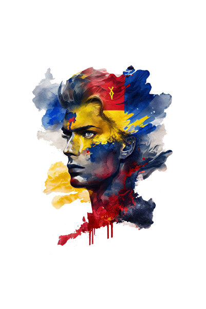 StoryGift Romania Sticker Cu Portret Baiat, Pictura Curgatoare Steagul Romani...