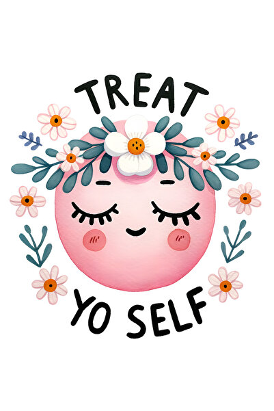 StoryGift Romania Sticker Adeziv 90CM cu mesajul "Treat yo self", ilustratie,...