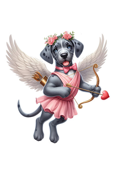 StoryGift Romania Sticker Cu O Catelusa Vesela Care Trage Cu Arcul, Sageata Vrajita, Ilustratie, Valentine's