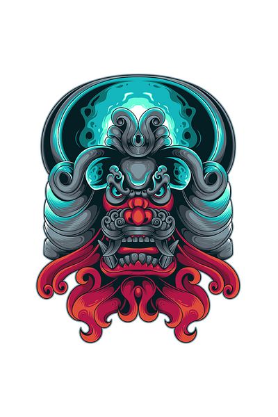 StoryGift Romania Sticker Autocolant 70CM Cu Masca, Dragon Chinezesc, Ilustratie, Mitologie, Flacara, cu Margin