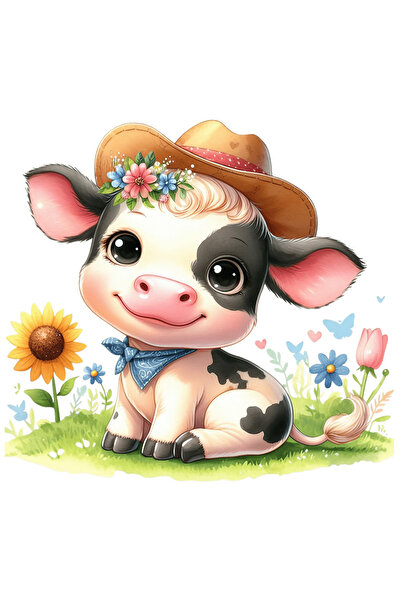 StoryGift Romania Sticker Autocolant 70CM cu o vacuta vesela, ilustratie, cop...