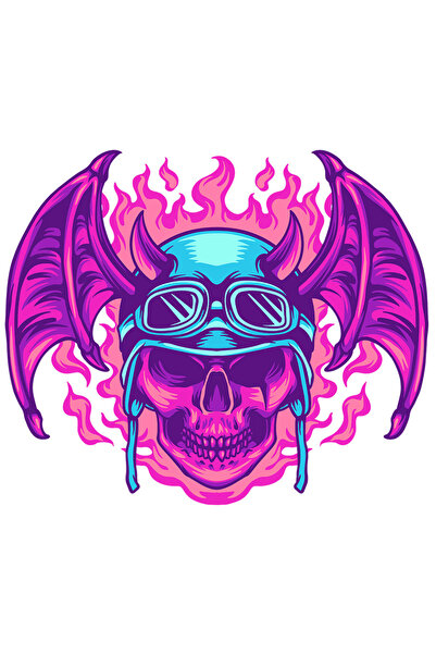 StoryGift Romania Sticker Autocolant 70CM Cu Craniu, Aripi, Demon, Casca, Ochelari, Flacari, cu Margini Albe, P