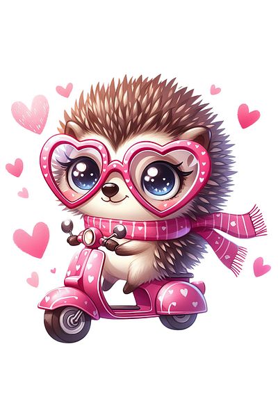 StoryGift Romania Sticker Eticheta 40CM cu o femela arici vesela care conduce un scuter, ilustratie, viteza, ini
