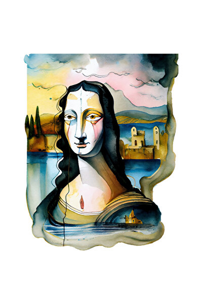 StoryGift Romania Sticker Adeziv 90CM Cu Still Mona Lisa, Gioconda, Caricatura, Sat Turcesc In Spate, Mare Albas