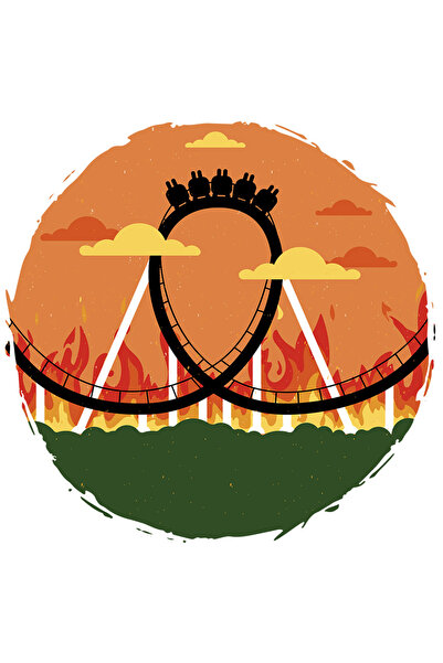 StoryGift Romania Sticker Autocolant 70CM Cu Roller Coaster, Flacari, Nori, Cer, Vegetatie, Carnaval, cu Margin