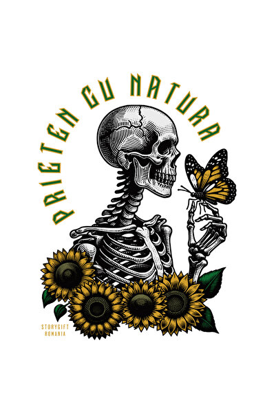 StoryGift Romania Sticker Eticheta 40CM Adeziv prieten cu natura schelete si fluture flori cu Margini Albe, PVC