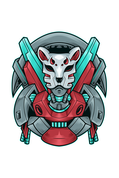 StoryGift Romania Sticker Autocolant 70CM Cu Masca, Robot, Cyberpunk, Sci Fi, Japonez, cu Margini Albe, PVC Vin