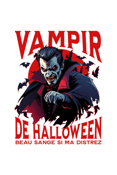 StoryGift Romania Sticker Cu Barbat Infricosator Cu Capa Si Colti Lungi Text Dracula De Hallowen Beau Sange