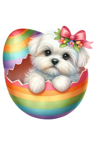 StoryGift Romania Sticker Adeziv 90CM cu un catelus care iese dintr-un ou, ilustratie, funda, flori, pentru iubi